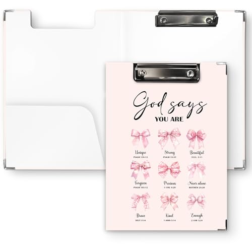 QLMX Christliches Klemmbrett mit rosa Schleife, kokette, rosa Bibel-Klemmbrett-Mappe, Gott sagt, Sie sind Klemmbretter für Frauen und Mädchen, kokette, christliche Geschenke, Büro, Schulbedarf, 31 x QLMX Christliches Klemmbrett mit rosa Schleife, kokette, rosa Bibel-Klemmbrett-Mappe, Gott sagt, Sie sind Klemmbretter für Frauen und Mädchen, kokette, christliche Geschenke, Büro, Schulbedarf, 31 x von QLMX
