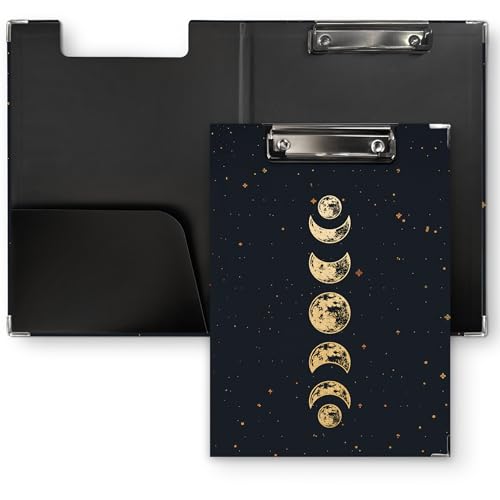 QLMX Gothic Mondphasen-Klemmbrett mit Aufbewahrung, Hexenmond, dekorative Klemmbrett-Mappe, Gothic-Klemmbretter für Frauen, Hexengeschenke, Bürobedarf, 31 x 23 cm von QLMX