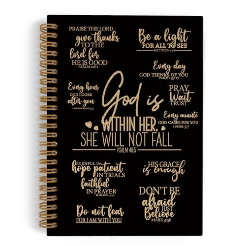 QLMX Spiral-Notizbuch mit christlichem Gebet, inspirierendes, religiöses Tagebuch, Bibel-Notizbücher für Schularbeit, "God Is Within Her She Will Not Fall", Bürobedarf, Geschenke, 14 x 21 cm von QLMX
