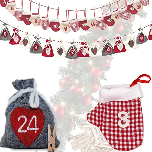 ADVENT KALENDER ZUM BEFÜLLEN Kinder Männer Beauty Beutel Tüten Säckchen extra groß 10x12 Stoff Holz- Klammern (Säckchen) von QMBasic