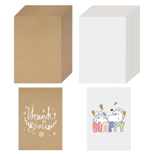 QMLING 100 Stück Postkarten Blanko, A6 Kraftpapier Karten 14.5 x 9.5 cm, Doppelseitige Blanko Karten zum Selbstgestalten, 350g/m² Karteikarten für DIY DIY Kreative Bastelprojekte (Braun/weiß) von QMLING