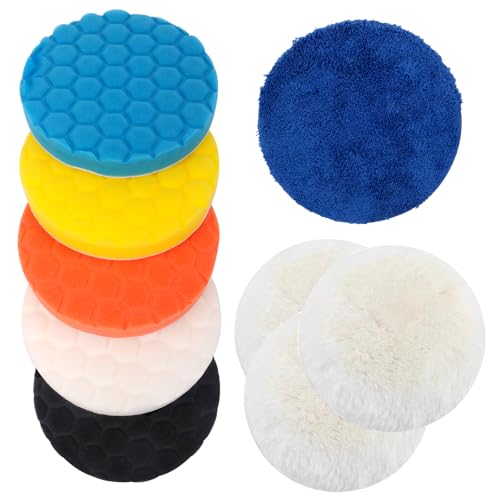 QMLING 150 mm Polierpads-Set: 9 Stück Auto-Schwamm-Woll-Polierpads für Bohrer, 15,2 cm Autopolierset zum Polieren, Wachsen und Versiegeln von Glasur QMLING 150 mm Polierpads-Set: 9 Stück Auto-Schwamm-Woll-Polierpads für Bohrer, 15,2 cm Autopolierset zum Polieren, Wachsen und Versiegeln von Glasur von QMLING