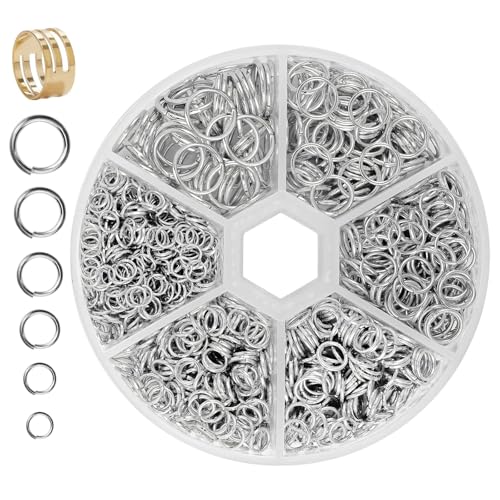 QMLING 1780 Stück Biegeringe Silber, Metall Spaltringe, 4 mm bis 10 mm Kettenringe, Offene Jump Rings, Schmuck Zubehör für DIY Armbänder Halsketten Schmuckherstellung QMLING 1780 Stück Biegeringe Silber, Metall Spaltringe, 4 mm bis 10 mm Kettenringe, Offene Jump Rings, Schmuck Zubehör für DIY Armbänder Halsketten Schmuckherstellung von QMLING
