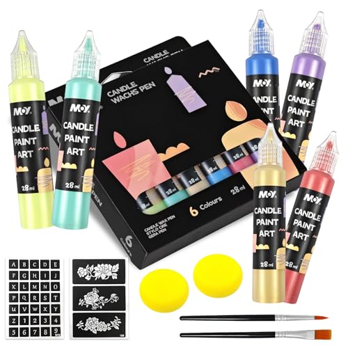 QMLING 6er Set Kerzenstifte, 28 ml Wachsstifte für Kerzen, Kerze Bemalen Set mit Vorlagen und Werkzeugen, Candle Pen zum Verzieren & Bemalen von Kerzen (6 Farben) von QMLING