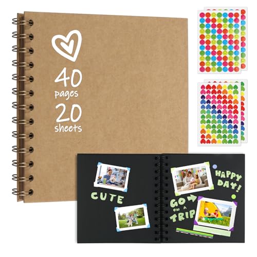 QMLING Kleines Scrapbook Fotoalbum zum Selbstgestalten: 2 Stück Fotobuch zum Einkleben 17x17cm, DIY Spiralalbum 20 Blätter (40 Seiten) für Baby Geburtstag Hochzeit Jahrestag (Schwarz Braun) von QMLING