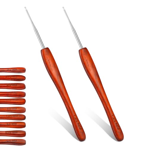 Häkelnadel, erhältlich in 0,5 mm - 3 mm, 1,25 mm ergonomischer handpolierter Holzgriff, Häkelnadel für arthritische Hände, für Anfänger, und Häkelgarn von QMNNMA