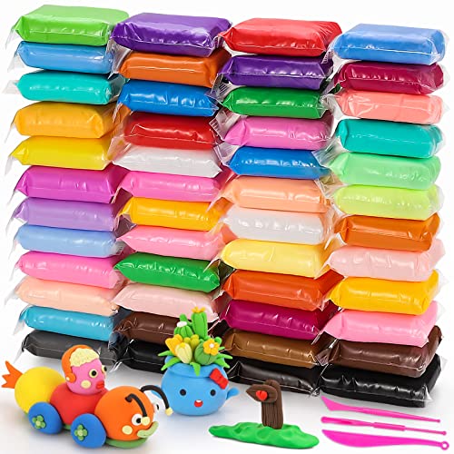 QMAY Lufttrocknender Ton, 48 Farben, ultraleichte Modelliermasse, magischer Ton, ungiftige Modelliermasse und Teig, Modelliermasse für Kinder mit Werkzeug, Geschenk für Kinder QMAY Lufttrocknender Ton, 48 Farben, ultraleichte Modelliermasse, magischer Ton, ungiftige Modelliermasse und Teig, Modelliermasse für Kinder mit Werkzeug, Geschenk für Kinder von QMay
