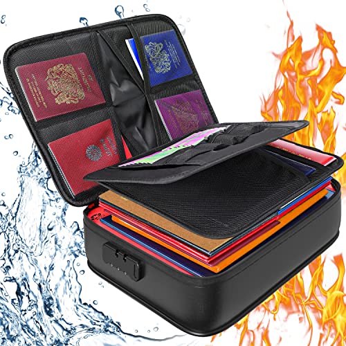 Feuerfeste Dokumententasche 36 x 27 x 10 cm, feuerfest und wasserdicht, mit Zahlenschloss, geeignet für A4-Dokumente, Karten, Dokumente, Laptops, Powerbanks von QNIGLO