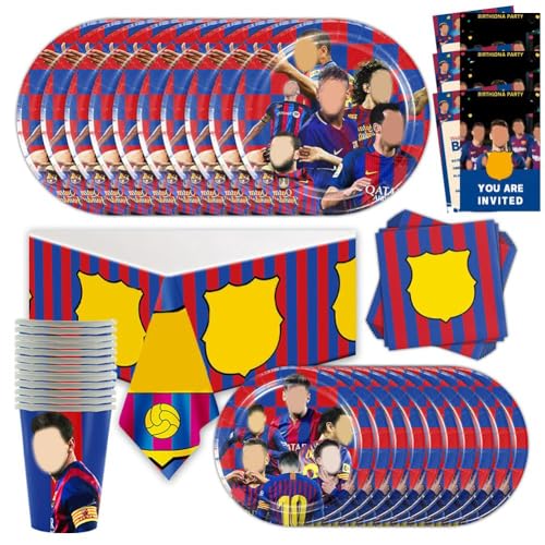 Barce-lonna Party Tableware, Fußball Star Party Geschirr, Football Birthday Invitation Card - Fußball Partyzubehör enthält Einladungskarten Teller Pappbecher Servietten und Tischdecken – 61 Stück Barce-lonna Party Tableware, Fußball Star Party Geschirr, Football Birthday Invitation Card - Fußball Partyzubehör enthält Einladungskarten Teller Pappbecher Servietten und Tischdecken – 61 Stück von QNUOXEP