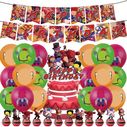 QNUOXEP 44 pcs Cartoon Geburtstag Dekoration, Wilderness Battle Kindergeburtstag Party Deko - Kuchen Topper Cupcake Topper Luftballons Banner Wilderness Stars Party Zubehör für Kinder Geburtstag von QNUOXEP