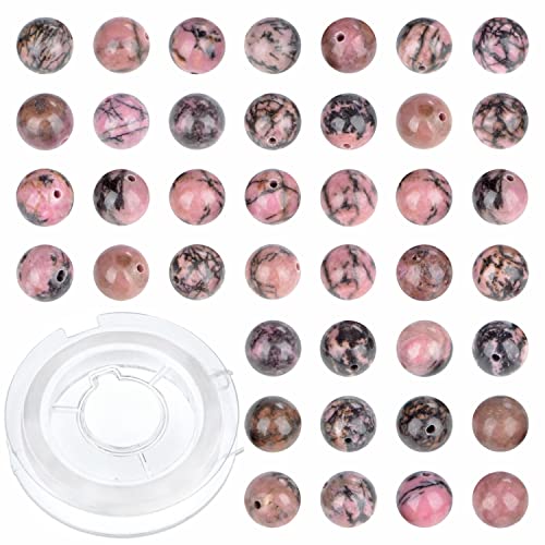 10 mm 80 Stück natürliche rosa schwarze Rhodonit-Edelstein-Perlen für die Schmuckherstellung mit Kristall-Stretch-Kordel 10 mm 80 Stück natürliche rosa schwarze Rhodonit-Edelstein-Perlen für die Schmuckherstellung mit Kristall-Stretch-Kordel von QOGIR