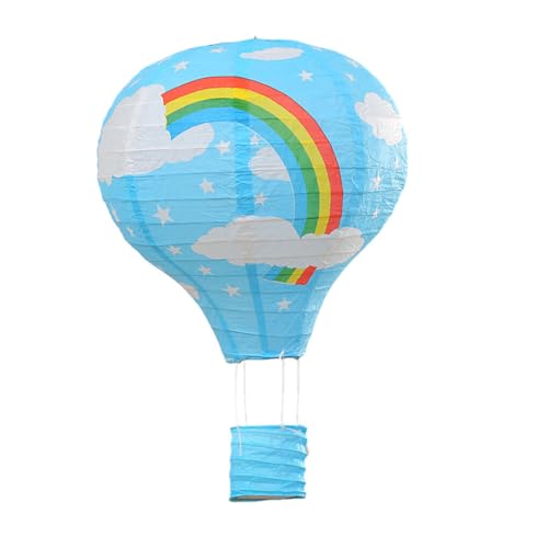 QOKLIYUI Regenbogen Heißluftballon Laternen, schnell und einfach aufhängen, fertig anfassen, DIY Hänge Heißluftballon Laternen aus Papier, blauer Regenbogen, Durchmesser 40 cm von QOKLIYUI