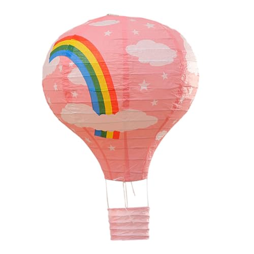 QOKLIYUI Regenbogen Heißluftballon Laternen, schnell und einfach aufhängen, fertig anfassen, DIY Hänge Heißluftballon Laternen aus Papier, rosa Regenbogen, Durchmesser 40 cm von QOKLIYUI