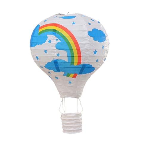 QOKLIYUI Regenbogen Heißluftballon Laternen, schnell und einfach aufhängen, fertig anfassen, DIY Hänge Heißluftballon Laternen aus Papier, weißer Regenbogen, Durchmesser 40 cm von QOKLIYUI
