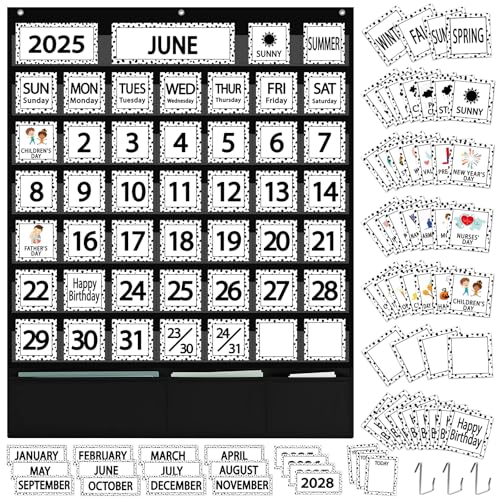 QOUBAI 120 Stück Klassenzimmer-Kalender, Taschendiagramm, schwarz und weiß, gepunktet, Kalender, Pinnwand-Set, Klassenzimmer-Dekoration, Kalender, Jahreszeiten, Wetterdiagramm für Klassenzimmer QOUBAI 120 Stück Klassenzimmer-Kalender, Taschendiagramm, schwarz und weiß, gepunktet, Kalender, Pinnwand-Set, Klassenzimmer-Dekoration, Kalender, Jahreszeiten, Wetterdiagramm für Klassenzimmer von QOUBAI