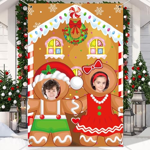 QOUBAI Lebkuchen-Fotoautomaten-Requisite, Weihnachtsdekoration, Weihnachtsdekoration, Lebkuchen-Tür-Banner, Abdeckung, großes Stoffgesicht im Loch, Foto, stehend, Lebkuchenhaus-Hintergrund für QOUBAI Lebkuchen-Fotoautomaten-Requisite, Weihnachtsdekoration, Weihnachtsdekoration, Lebkuchen-Tür-Banner, Abdeckung, großes Stoffgesicht im Loch, Foto, stehend, Lebkuchenhaus-Hintergrund für von QOUBAI