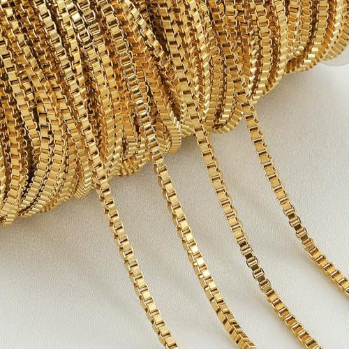 1 Meter Edelstahl-Boxkette für Halsketten, Armbänder, DIY-Schmuckherstellung, für Männer und Frauen, Halsketten, Armbänder, Zubehör, DIY-Befunde, Goldfarbe 1 Meter Edelstahl-Boxkette für Halsketten, Armbänder, DIY-Schmuckherstellung, für Männer und Frauen, Halsketten, Armbänder, Zubehör, DIY-Befunde, Goldfarbe von QOVBD