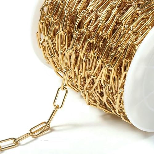 1 Meter Sterngliederketten, Edelstahl, goldfarbene Ketten für DIY-Halsketten und Armbänder für Damen, Schmuck, Bastelzubehör, 7 x 17 mm, Goldkette, Länge 1 1 Meter Sterngliederketten, Edelstahl, goldfarbene Ketten für DIY-Halsketten und Armbänder für Damen, Schmuck, Bastelzubehör, 7 x 17 mm, Goldkette, Länge 1 von QOVBD