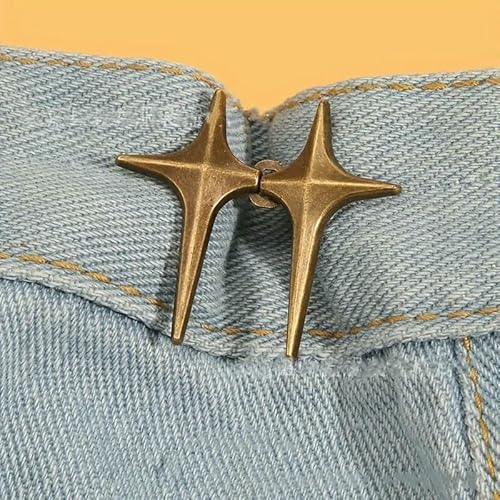 1 Pair Waist Buckle, A Star Shaped Waist Buckle Decorative Buttons, No Sewing, Detachable Button For Waist Adjustment-Brass von QOVBD