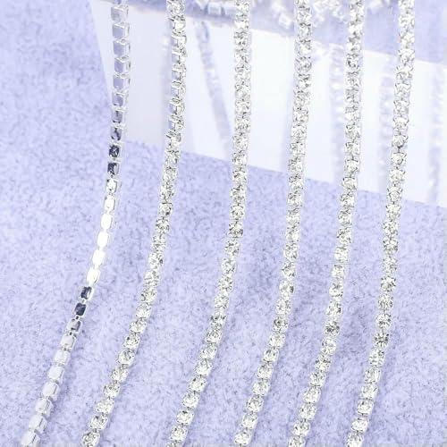 1 Yard/5 Yards Kristall-Strasssteine, Steinbecherkette, Gold, Diamant-Strass, dekorative Applikationen für Kleider, Kristall mit Silber, SS8 (2,5 mm), 5 Yards von QOVBD