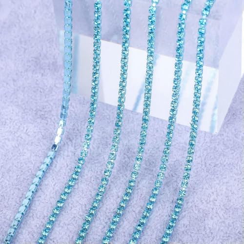 1 Yard/5 Yards Kristall-Strasssteine, Tassenkette, Gold, Diamant-Strass, dekorative Applikationen, Besätze für Kleider, Aquamarin, SS6 (2 mm), 1 Yard von QOVBD