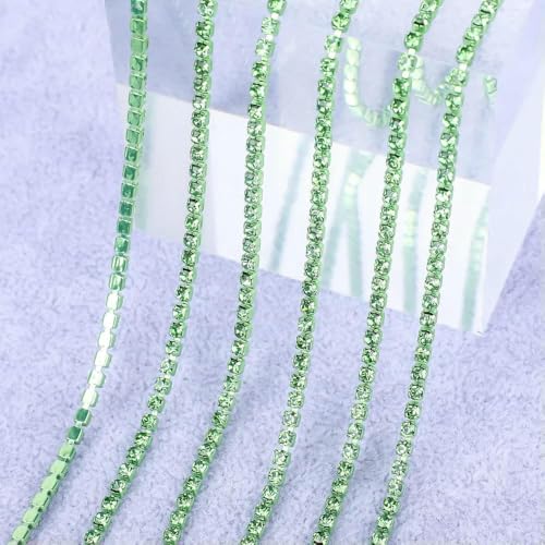 1 Yard/5 Yards Kristall-Strasssteine, Tassenkette, Gold, Diamant-Strass, dekorative Applikationen für Kleider, Peridot-SS12 (3,0 mm)-1 Yard von QOVBD