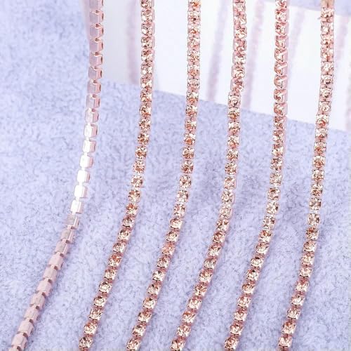 1 Yard/5 Yards Kristall-Strasssteine, Tassenkette, Gold, Diamant-Strass, dekorative Applikationen für Kleider, Pfirsich-SS8 (2,5 mm) - 1 Yard von QOVBD