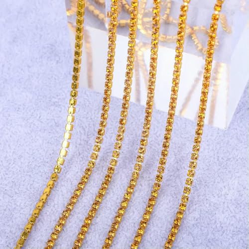 1 Yard/5 Yards Kristall-Strasssteine, Tassenkette, Gold, Diamant-Strass, dekorative Applikationen für Kleider, Topas, SS6 (2 mm), 5 Yards von QOVBD