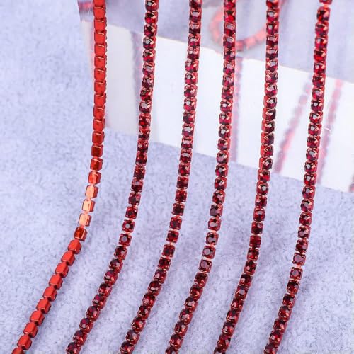 1 Yard/5 Yards Kristall-Strasssteine, Tassenkette, Gold-Diamant-Strass, dekorative Applikationen für Kleider, Dk. Siam-SS12 (3,0 mm)-1 Yard von QOVBD
