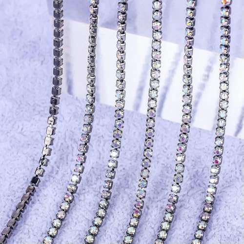 1 Yard/5 Yards Kristall-Strasssteine, Tassenkette, Gold-Diamant-Strass, dekorative Applikationen für Kleider, Gun-Black Crystal AB-SS8 (2,5 mm) - 5 Yards von QOVBD