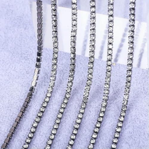 1 Yard/5 Yards Kristall-Strasssteine, Tassenkette, Gold-Diamant-Strass, dekorative Applikationen für Kleider, Gun-Black Crystal-SS6 (2 mm) - 5 Yards von QOVBD