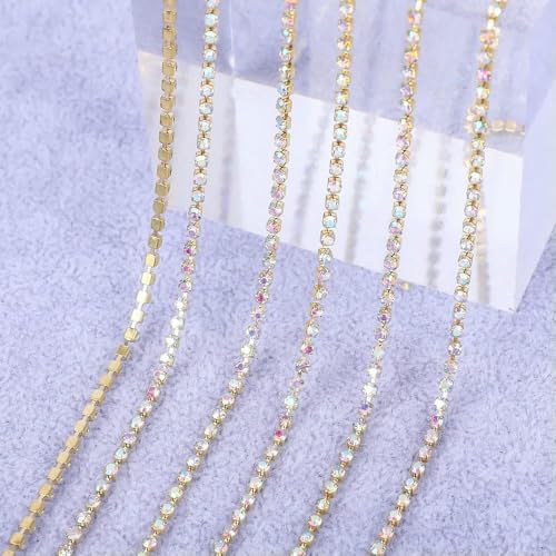 1 Yard/5 Yards Kristall-Strasssteine, Tassenkette, Gold-Diamant-Strass, dekorative Applikationen für Kleider, KC Gold Crystal AB-SS6 (2 mm) - 5 Yards von QOVBD