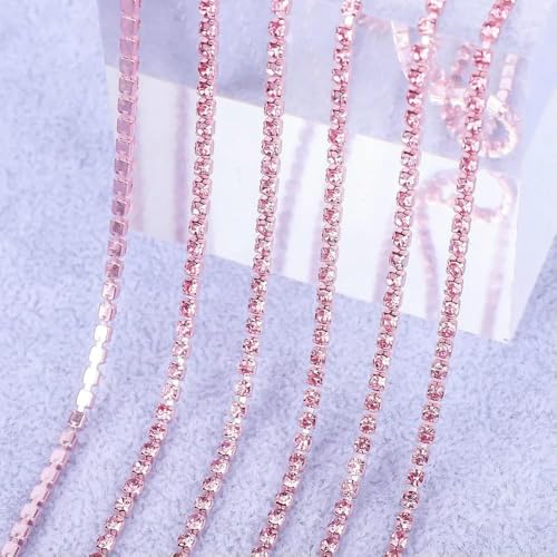 1 Yard/5 Yards Kristall-Strasssteine, Tassenkette, Gold-Diamant-Strass, dekorative Applikationen für Kleider, Pink, SS8 (2,5 mm), 1 Yard von QOVBD