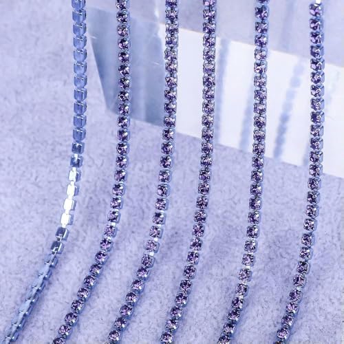 1 Yard/5 Yards Kristall-Strasssteine, Tassenkette, Gold-Diamant-Strass, dekorative Applikationen für Kleider, Violett, SS12 (3,0 mm), 5 Yards von QOVBD