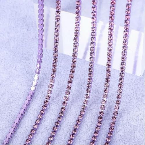 1 Yard/5 Yards Kristall-Strasssteine, Tassenkette, Gold-Diamant-Strass, dekorative Applikationen für Kleider, heller Amethyst, SS6 (2 mm), 5 Yards von QOVBD
