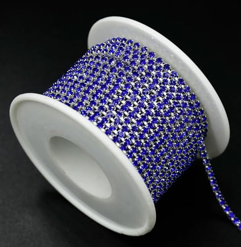 1 Yard 10 Yards/Rolle SS6-SS18 Glänzende Kristall-Strasskette zum Aufnähen und Aufkleben für Kleidung, Schmuck, Bekleidungszubehör, Zierketten, Tassenkette, Silberbasis, Saphir, SS16, 4,0 mm, von QOVBD