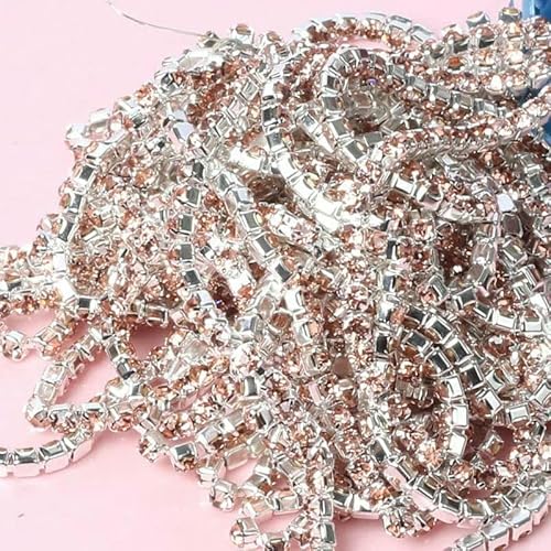 1 Yard Kleidung Strasskette Silberne Klaue zum Aufnähen auf Kristallglas-Becherkette Strassbesatz DIY Kleidersäcke Dekorationen-Champagner-2,5 mm von QOVBD
