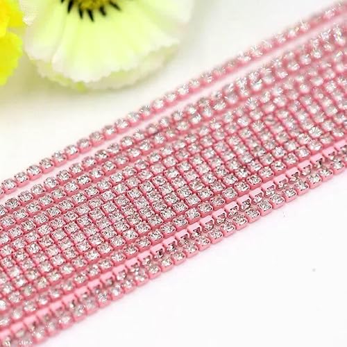1 Yard Vollfarbe 22 Farben Krallen-Strass SS6 SS12 Kristallquaste DIY Kleidung Ohrring Zubehör Perlen Diamant Strass Kette-Weiß Pink-SS8 von QOVBD