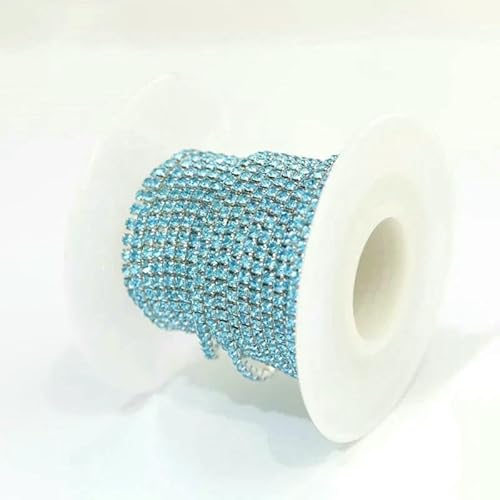 1 m/Los Strass-Kette, flache Rückseite, silberne Kralle, Strass-Besatz, Kristall für DIY, Handarbeit, Nähbesatz, Applikationen, Handarbeiten, Dekor, Seeblau, SS8, 2,5 mm, 1 Meter von QOVBD