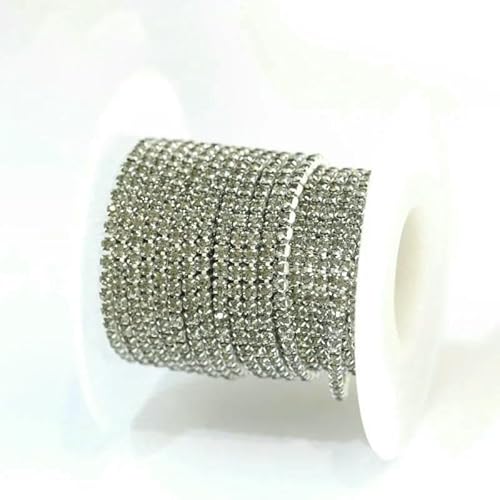 1 m/Los Strass-Kette, flache Rückseite, silberne Kralle, Strass-Besatz, Kristall für DIY, Handarbeit, Nähbesatz, Applikationen, Handarbeiten, Dekor, transparentes Grau, SS6, 2,0 mm, 1 Meter von QOVBD