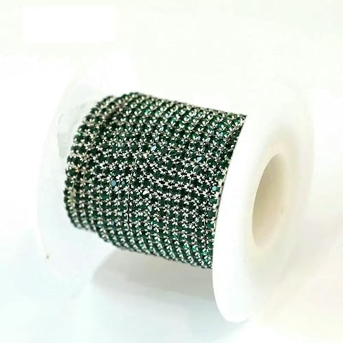 1 m/Los Strass-Kette, flache Rückseite, silberne Kralle, Strass-Besatz, Kristall für DIY-Handarbeit, Nähbesatz, Applikationen, Handarbeiten, Dekor, Dunkelgrün, SS10, 2,8 mm, 1 Meter von QOVBD
