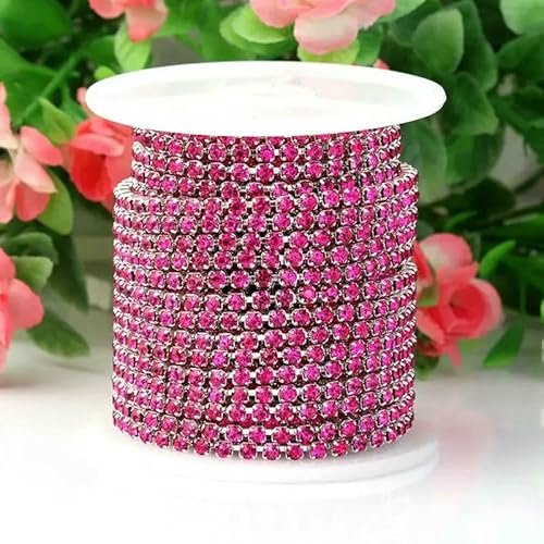 1 m/Los Strass-Kette, flache Rückseite, silberne Kralle, Strass-Besatz, Kristall für DIY-Handarbeit, Nähbesatz, Applikationen, Handarbeiten, Dekor, Hellviolettrot, SS6, 2,0 mm, 1 Meter von QOVBD