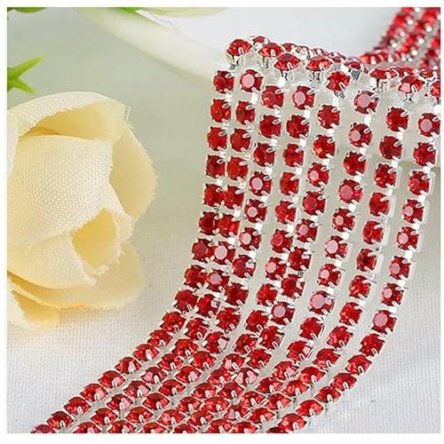 1 m lange Kristall-Strasskette zum Nähen, SS6, SS8, SS10, SS12, silberne Basis, Kralle, Gule auf Strassbesatz, DIY-Schönheitszubehör, Rot, Breite 2,5 mm 1 m lange Kristall-Strasskette zum Nähen, SS6, SS8, SS10, SS12, silberne Basis, Kralle, Gule auf Strassbesatz, DIY-Schönheitszubehör, Rot, Breite 2,5 mm von QOVBD