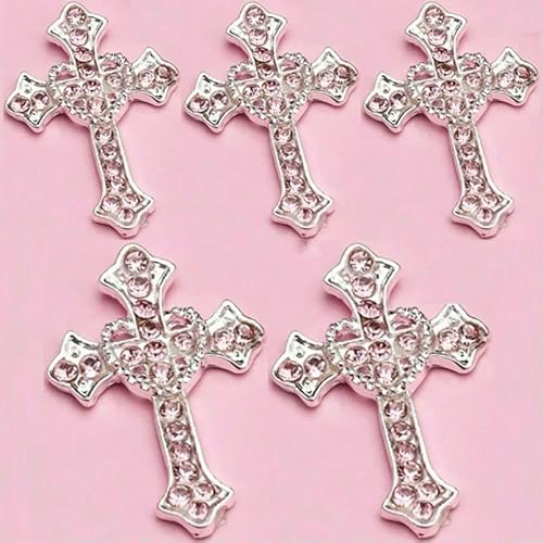 10/5 Stück Nagel-Charms, 3D-Gold-Silber-Diamant, Nagelkunst-Dekoration, funkelnder DIY-Maniküre-Strass-Schmuck für Frauen, silber-rosa Diamant von QOVBD