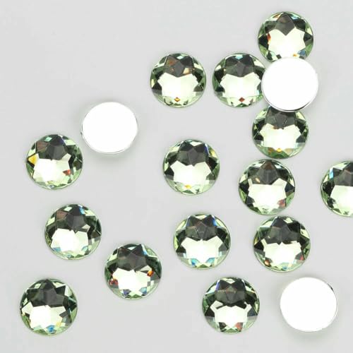 10 12 14 16 20 25 30 mm, nicht Hotfix, bunte runde Steine, Applikation, flache Rückseite, Acryl-Strasssteine für Kleidungszubehör, Kleid, hellgrün, 10 mm, 200 Stück von QOVBD