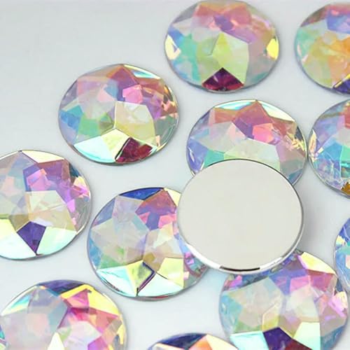 10 Stück 30 mm große runde Kristall-AB-Strass-Applikation mit flacher Rückseite, Acryl-Edelsteine, große klare Steine, DIY-Scrapbook-Perlen, ZZ562-Clear AB von QOVBD