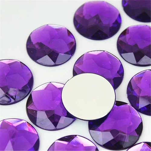 10 Stück 30 mm große runde Kristall-AB-Strass-Applikation mit flacher Rückseite, Acryl-Edelsteine, große klare Steine, DIY-Scrapbook-Perlen, ZZ562-Dunkelviolett von QOVBD