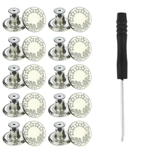 10 Stück Ersatz-Jeansknöpfe, 17 mm, nähfrei, abnehmbar, aus Metall, mit Reparaturgewinde, Nieten und Schraubendrehern, C von QOVBD