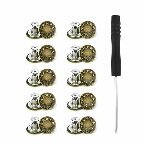 10 Stück Ersatzknöpfe für Jeans, 17 mm, kein Nähen, Reparaturset für Metallknöpfe, nagellose, abnehmbare Jeansknöpfe, Nähzubehör, Stil B von QOVBD