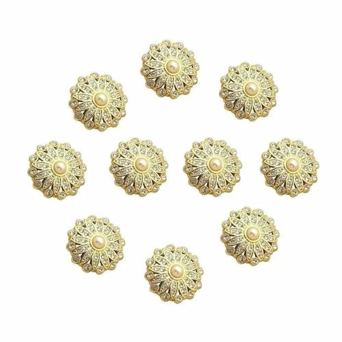 10 Stück Retro-Metallperlen-Diamant-Kleidungsknöpfe, DIY-Kleidung, Nähknopf, Handarbeiten, handgefertigtes Zubehör, Gold, 10 Stück, 23,0 mm von QOVBD